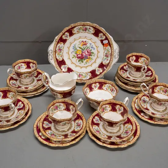 Royal Albert Lady Hamilton 21-piece tea set with 3 extra saucers & plates - some staining to cups, one with chip to foot
