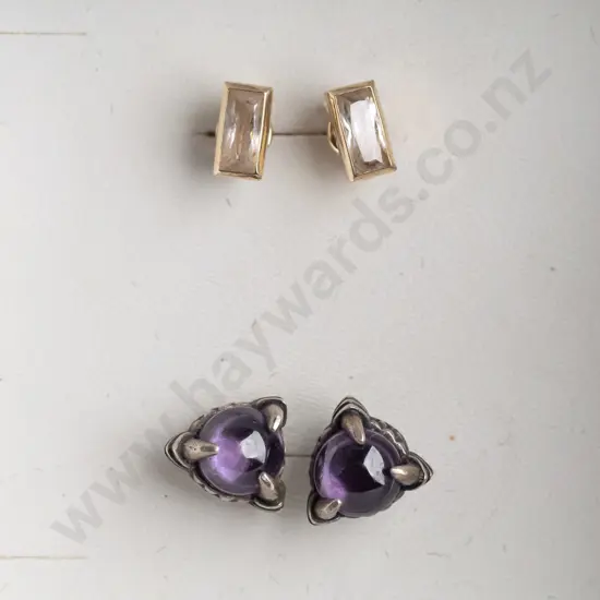 cz stud earrings stamped 375 & silver amethyst stud earrings stamped 925