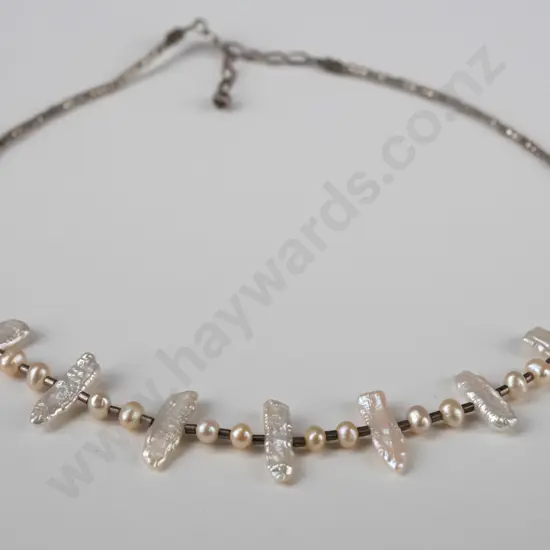 silver & cultured pearl necklace stamped 925