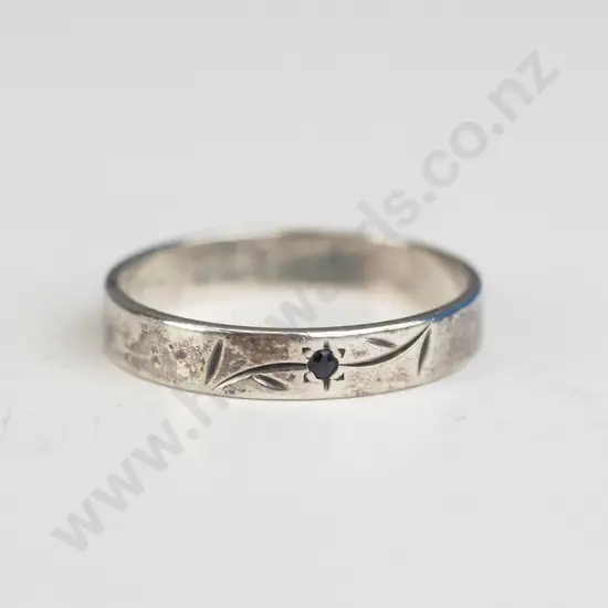 silver ring with engraving & 1 blue stone stamped stg sil