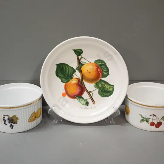 Portmeirion Pomona plate D-270 and 2 Royal Worcester Evesham size 1 casserole dishes