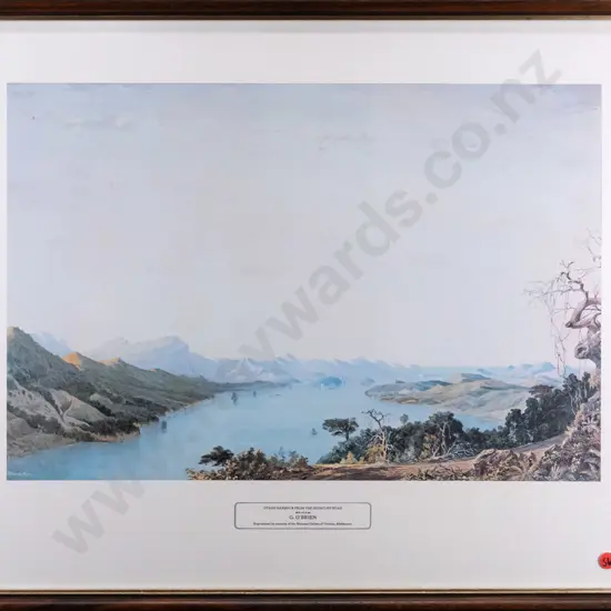 framed historic George O'Brien print "Otago Harbour From The Highcliff Road" H-340 W-510