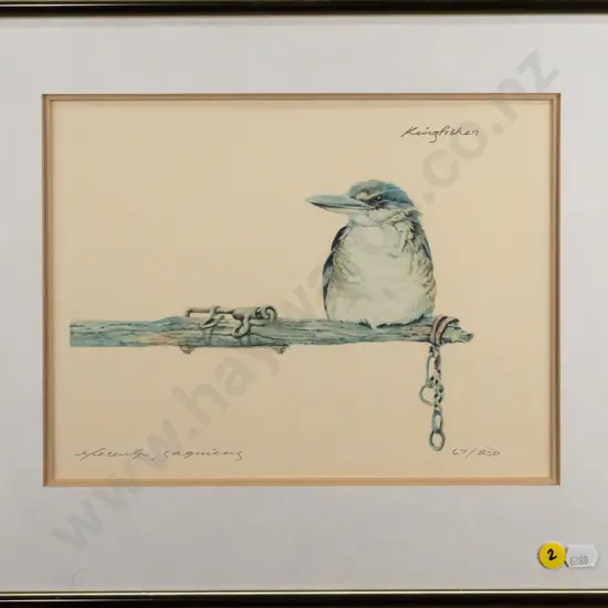 Merilyn Jaquiery, framed ltd edition print 67/250 "King Fisher" H-210 W-260 (fading)