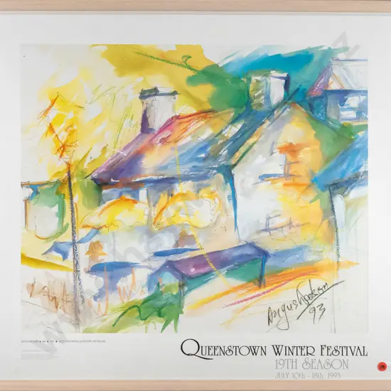 framed and signed Angus Watson ltd edition poster print 236/500 - Queenstown Winter Festival 1993 H-440 W-540