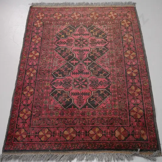 small hand-knotted wool Persian style rug - faded black, reds & browns L-1200 W-860