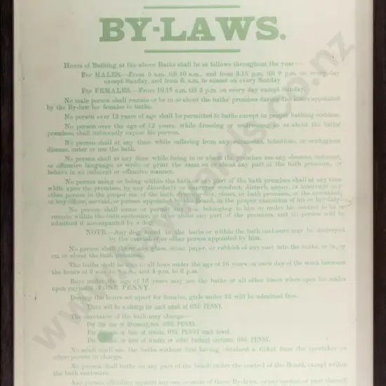 framed St Clair Public Baths By-Laws poster print H-560 W-400