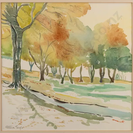 Patricia Tough - framed watercolour" Autumn - Queens Drive, Dunedin" H-260 W-260