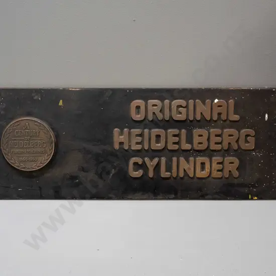 heavy cast metal plaque - Heidelberg Printing Machines 1850-1950 anniversary medallion - some paint splatters H-215