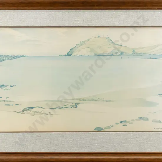 framed H.V Miller 1972 print -Taiaroa Heads H-320 W-600 (fading)