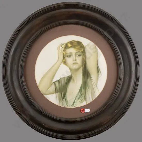 circular framed reproduction vintage print - portrait Overall Diam-180