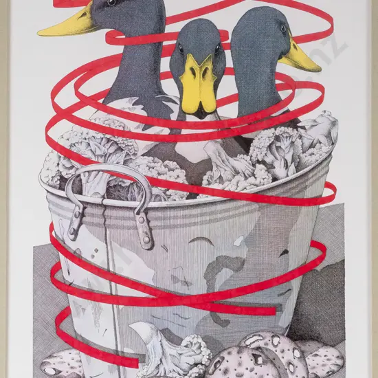 framed Simon Drew ltd edition print 247/250 "The hovering biscuit" H-500 W-280