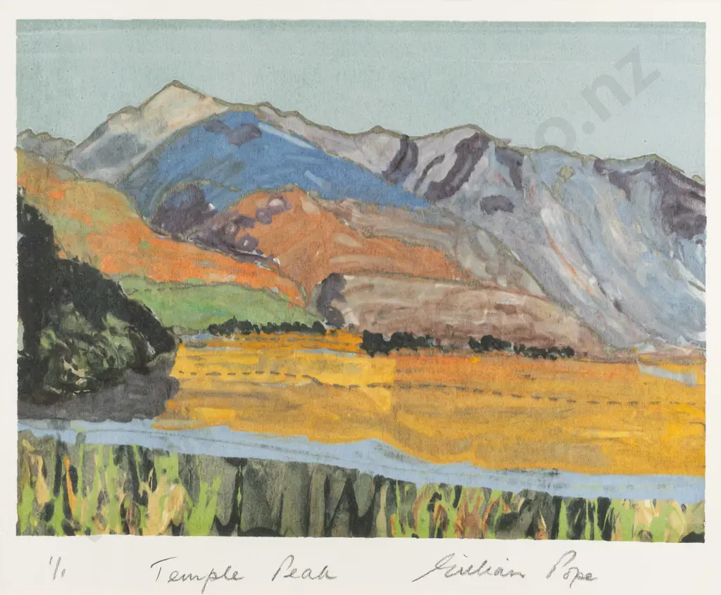 Gillian Pope - framed screenprint 1/1/ "Temple Peak" H-180 W-240 Image 1++