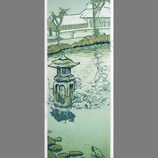 Manu Berry - framed wood block print 5/5 "Botanical gardens" H560 W190