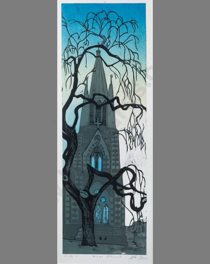 Manu Berry - framed wood block print 5/5 "Knox Church" H560 W190 Image 1++
