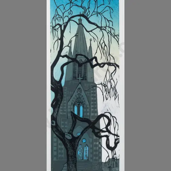 Manu Berry - framed wood block print 5/5 "Knox Church" H560 W190