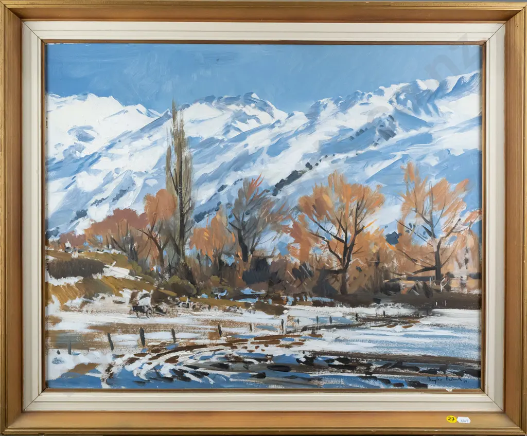 Douglas Badcock 1964 - framed oil on board "Golden Willows, Coronet Peak Range" H450 W600 Image 1++