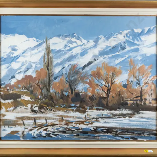 Douglas Badcock 1964 - framed oil on board "Golden Willows, Coronet Peak Range" H450 W600