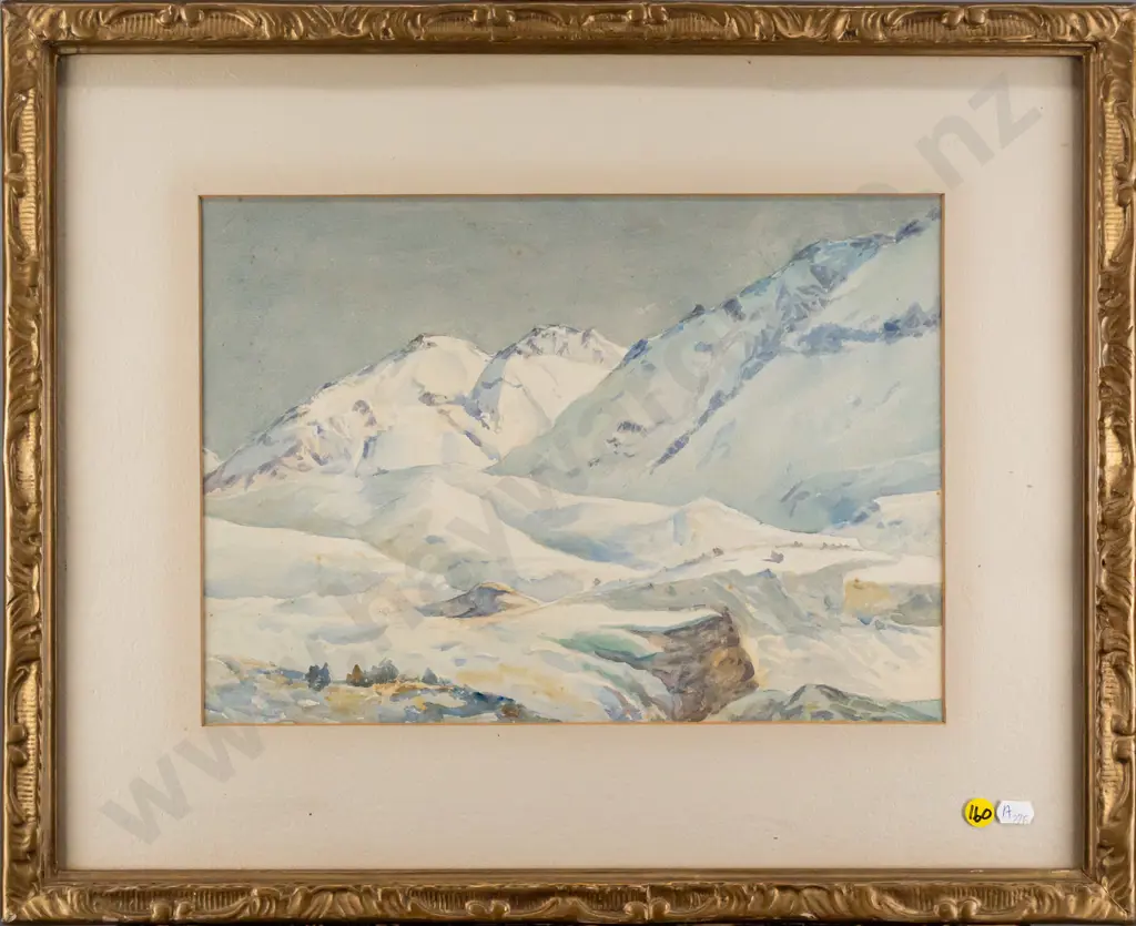 EW Christmas - framed watercolour 1910 - snowy landscape H260 W360 (foxing) Image 1++