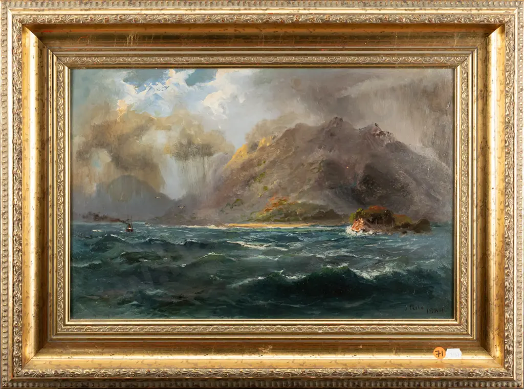 James  Peele 1889 - framed oil on board "Entrance George Sound January 14th 1891" H280 W440 Image 1++