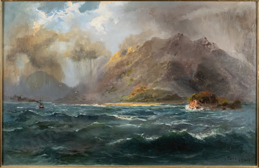 James  Peele 1889 - framed oil on board "Entrance George Sound January 14th 1891" H280 W440 Image 1++