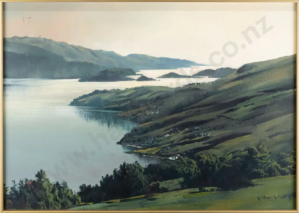 Graham Brinsley - framed oil on board - Otago Harbour H380 W520 (slight aging to paint) Image 1++