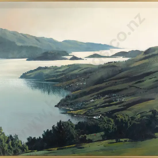 Graham Brinsley - framed oil on board - Otago Harbour H380 W520 (slight aging to paint)
