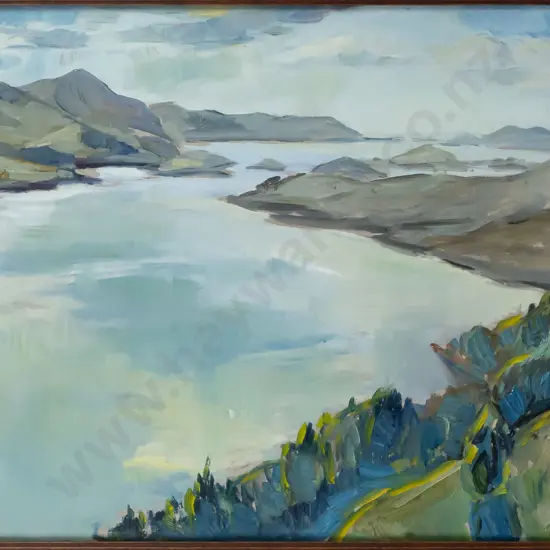 Rudi Gopas - framed oil - Otago Harbour H495 W620