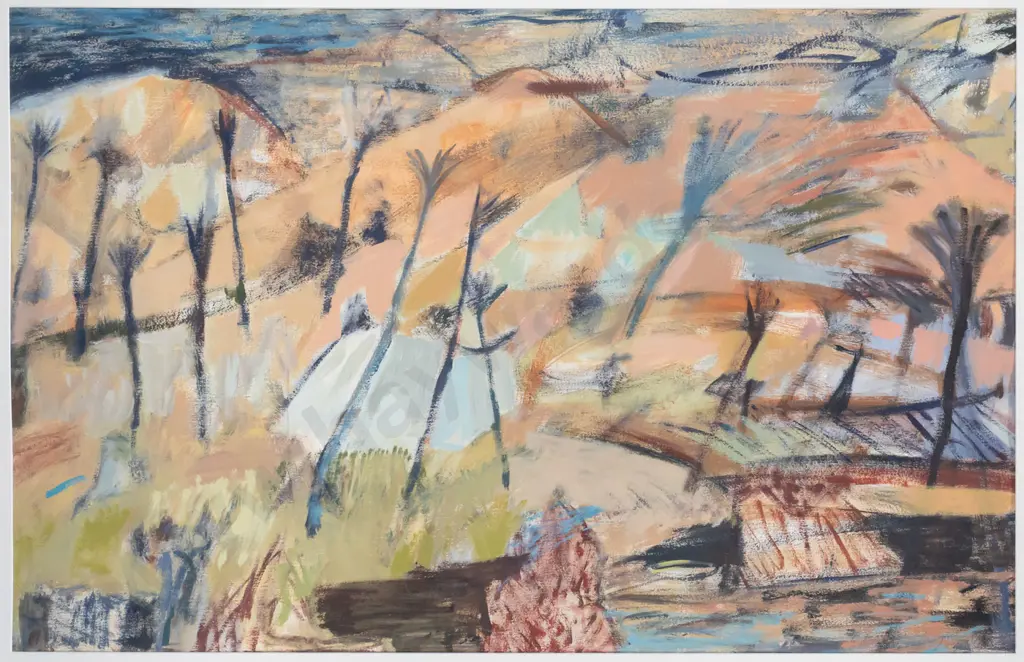 Zuna Wright - framed acrylic - landscape H610 W970 (slight warping to paper) Image 1++