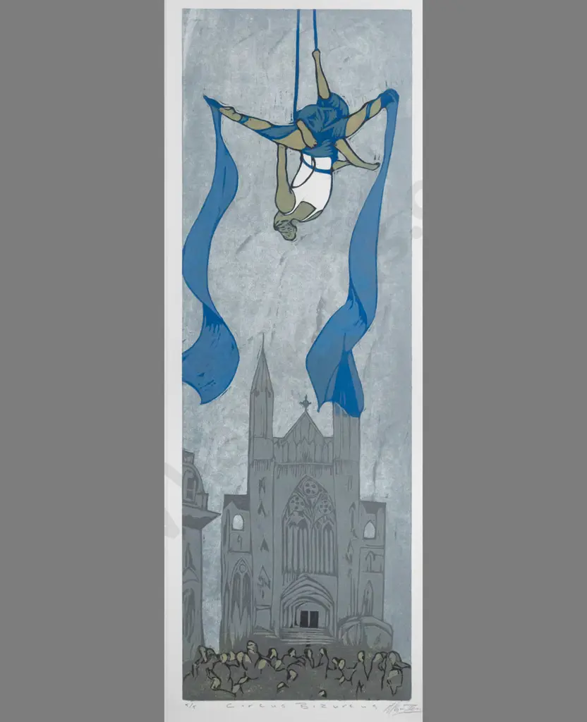 Manu Berry - framed wood block print 5/5 "Circus Bizurcus" H560 W190 Image 1++