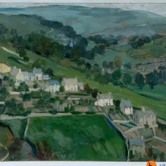 Gertrude Leese - framed oil - houses and landscape H220 W280