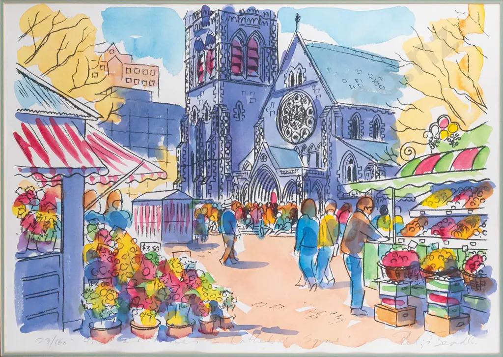 Philip Beadle - framed ltd edition print 73/100 "Fruit and Flowers in Cathedral Square" H480 W680 Image 1++
