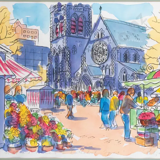 Philip Beadle - framed ltd edition print 73/100 "Fruit and Flowers in Cathedral Square" H480 W680