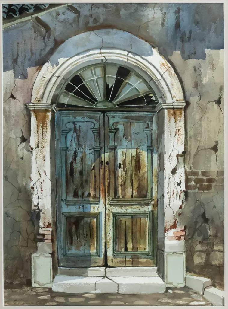 Gregorio Choque (Bolivia)1993 - framed watercolour - door way H350 W265 Image 1++
