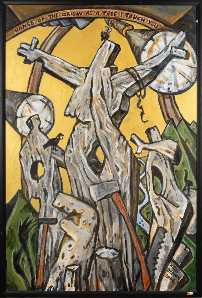 Nigel Brown 2004 - framed oil canvas "Dance of origin as a tree I touch you" H1410 W940 Image 1++