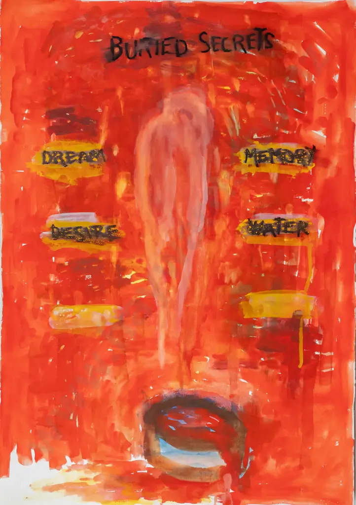 Hammond 1992 - unframed acrylic  on paper - "Buried secrets"  H100 W700 Image 1++