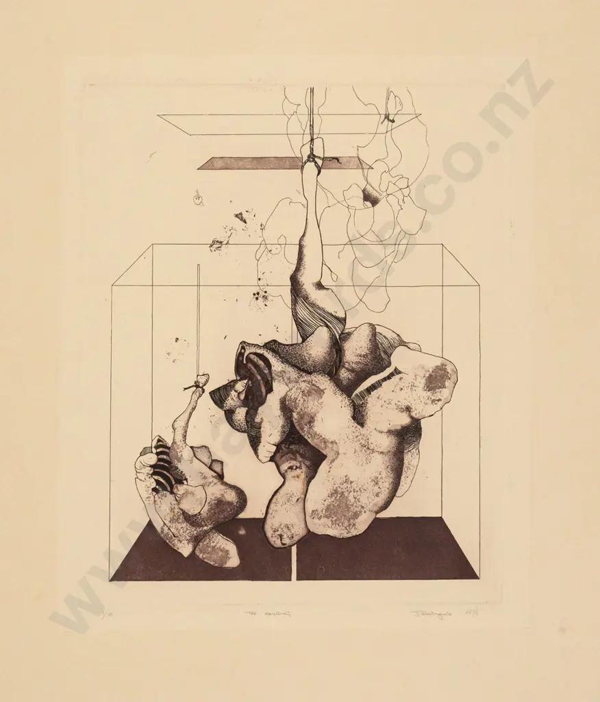 J Bathgate 1976 - unframed etching 1/10 "The hanging" H250 W200 Image 1++