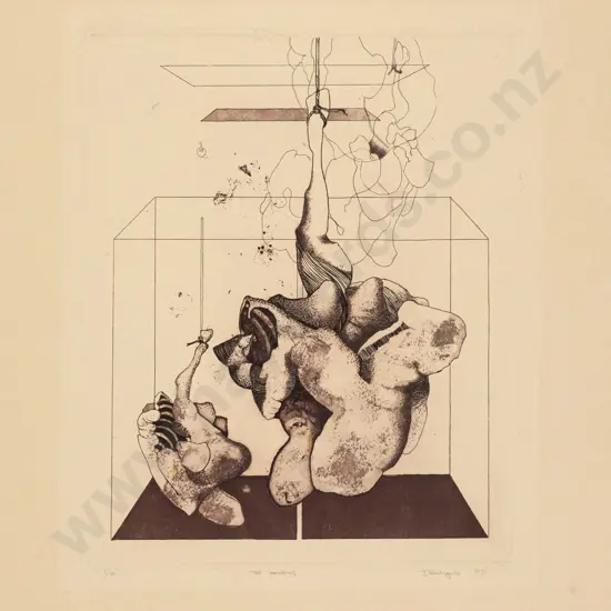 J Bathgate 1976 - unframed etching 1/10 "The hanging" H250 W200