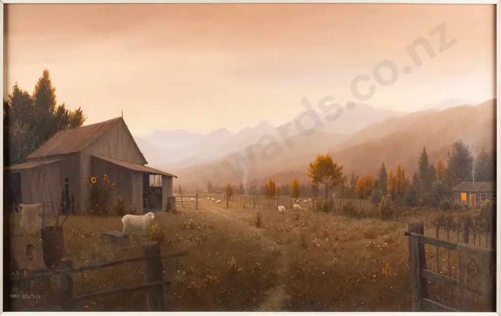 Hans Brutsch - framed oil on board "Lake Summer - Motueka Valley" H360 W580 Image 1++