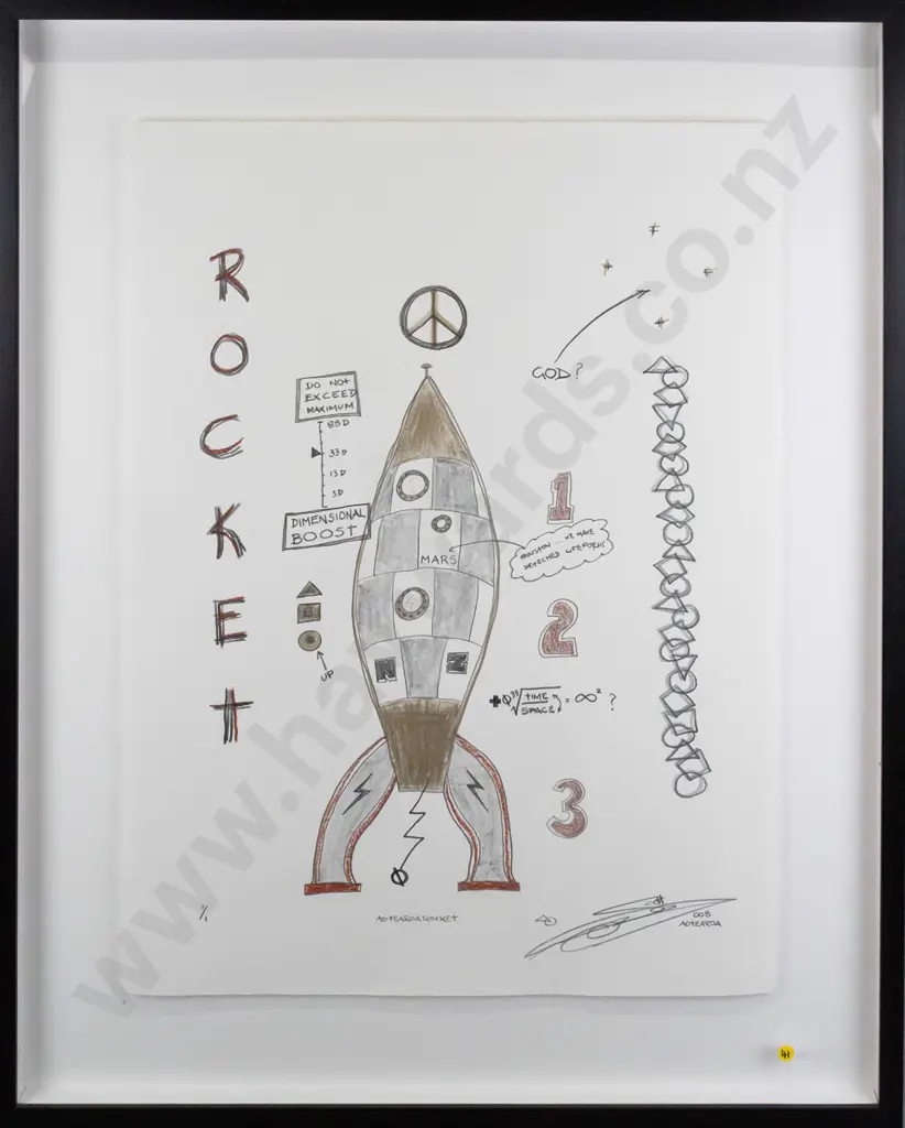 Makouri Scott '08 - framed mixed media "Aotearoa Rocket" H750  W560 Image 1++