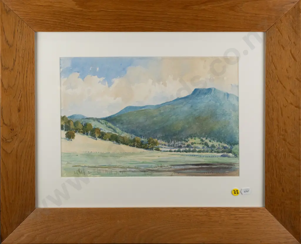 Ernest E Unwin - framed watercolour  "Dry Bluff Northern Tasmania" H230 W340 Image 1++