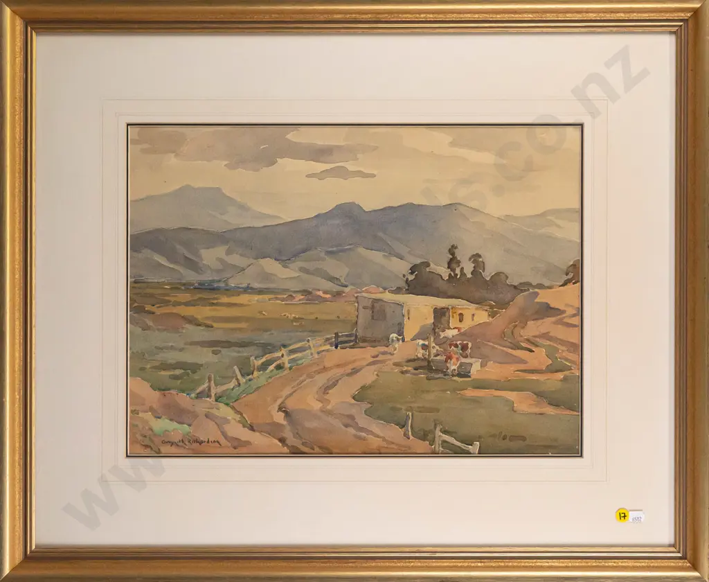 Gwyneth Richardson - framed watercolour "Otago Landscape" H350 W450 Image 1++