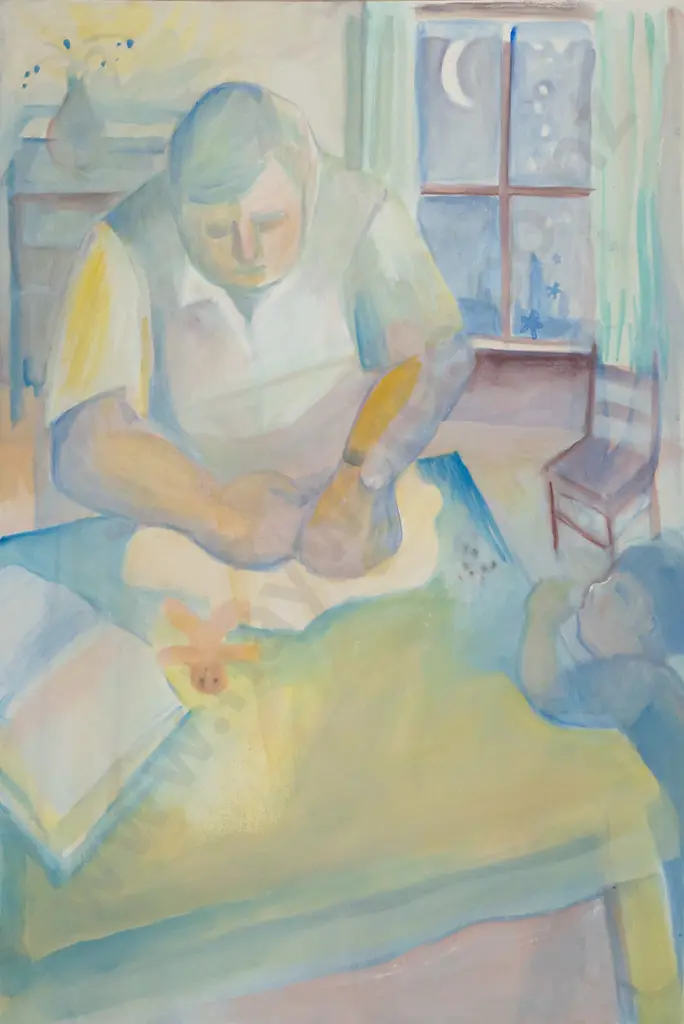 unsigned - unframed watercolour on paper - man & child  H710 W530 Image 1++