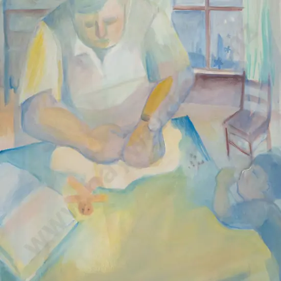 unsigned - unframed watercolour on paper - man & child  H710 W530