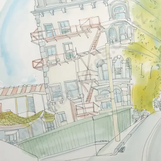 Lucille Cranwell '81 - framed ink and watercolour "Northern Club" H510 W350