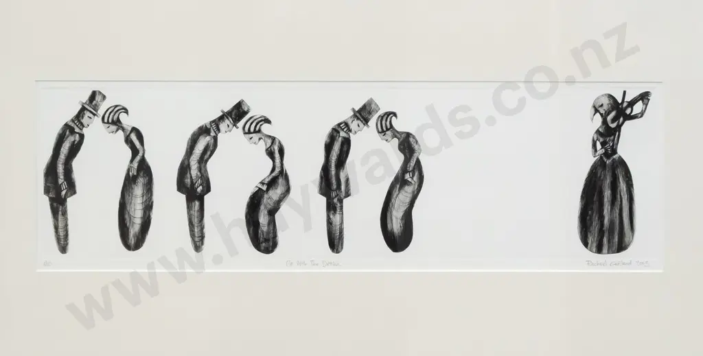 Rachael Garland 2003 - framed etching 8/10 "On With The Dance"  H170 W640 Image 1++