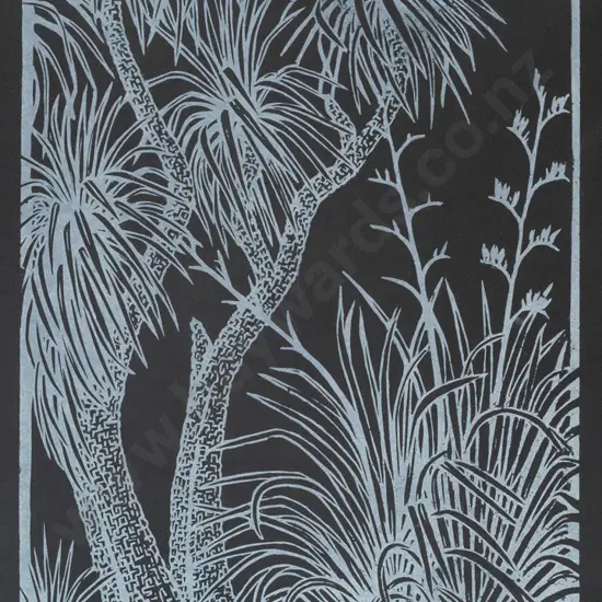 Jono More 07 - wood block print 15/25 - "Cabbage tree with flax " H440 W260