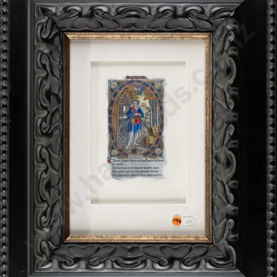 framed medieval manuscript hand illuminated print H160  WS90