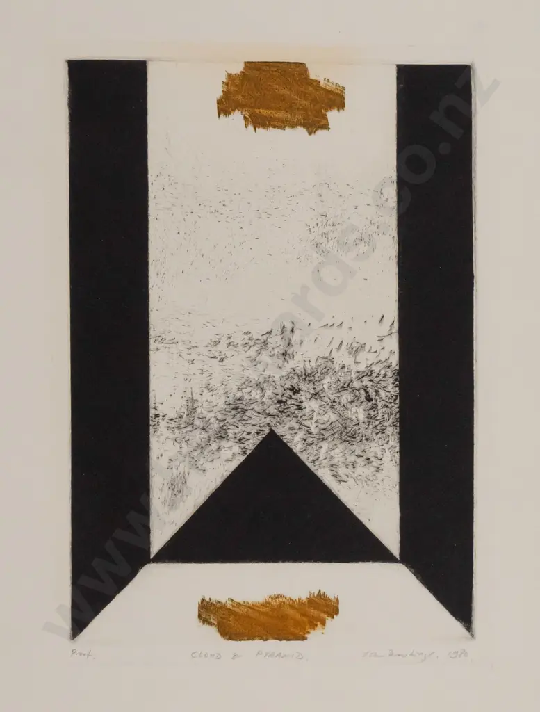 John Drawbridge 1980 - unframed drypoint and mezzotint print "Cloud & Pyramid" H240 W170 Image 1++