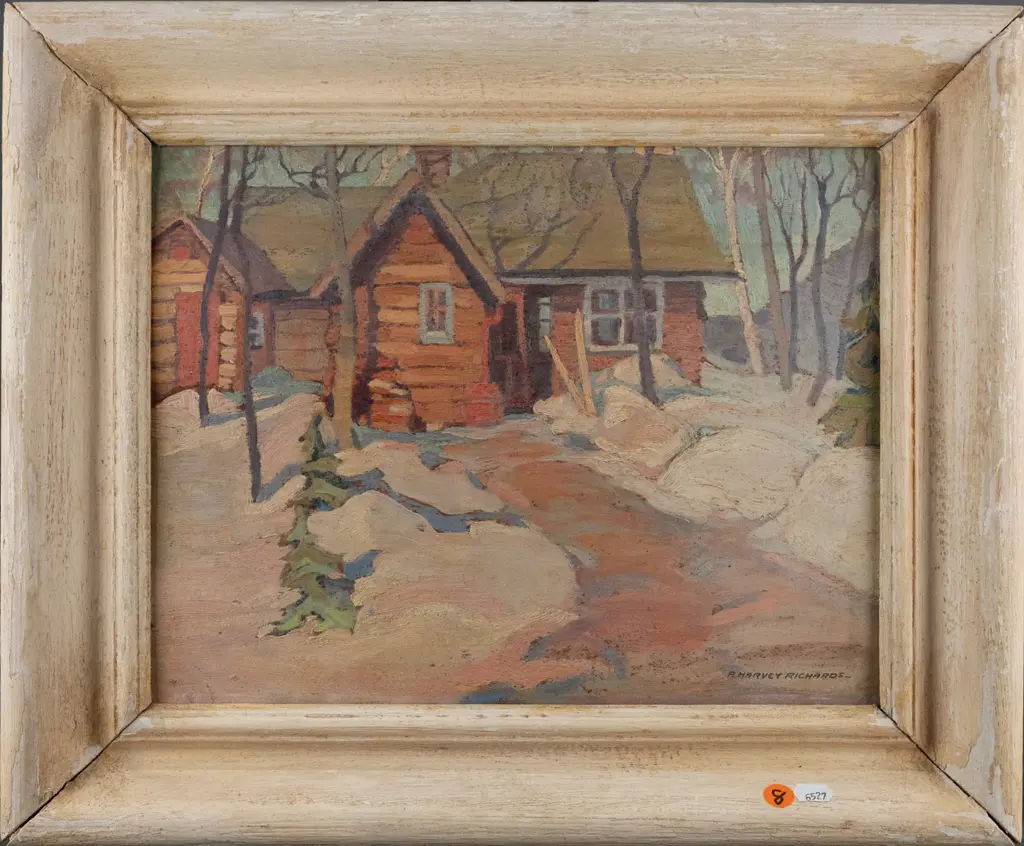 P Harvey Richards - framed oil on board "Gatineau House" H260 W330 (frame needs attention, signs of aging) Image 1++