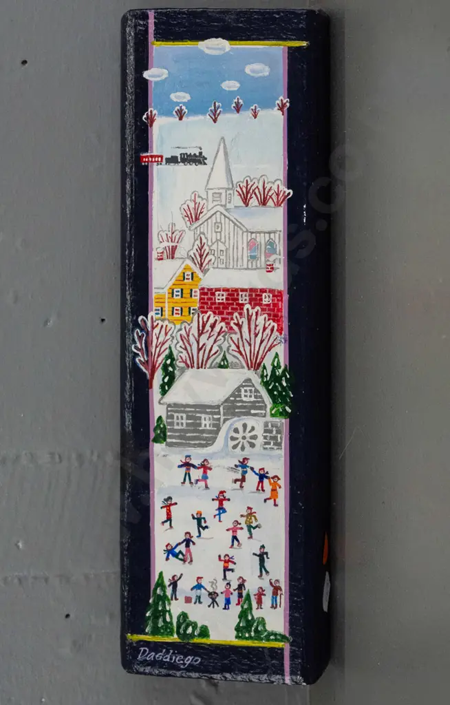 2 pieces of American folk art by Vincent Daddiego- one marked enamel on barnwood & Quarryville, PA - H220 W-270 Image 1++